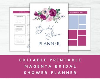 Plan a Perfect Shower with Maid of Honor Organizer - Magenta & Blue Theme - Editable Template Included, moh checklist, bridal party planner