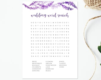 lavender wedding word search bridal shower game, purple Wedding Word Search, bridal shower fun, word search game