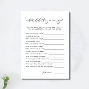 What Did the Groom Say Bridal Shower Game: Minimalist Printable (PDF Print 5x7)