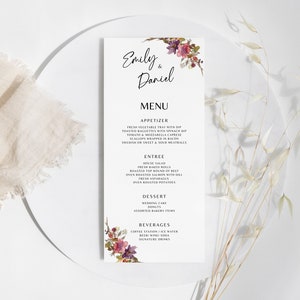 Wedding Menu Template Download, Boho Wedding Menu Cards, Menu Template, Wedding Menus,  Bohemian Dinner Menu, Instant Download