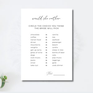 simple would she rather bridal shower printable, modern shower game, would she rather minimalist, simple party game