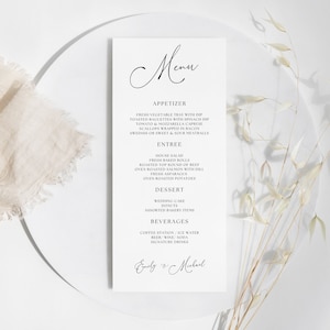 Minimalist Wedding Menu Template: Black and White Design (Digital Download 3.79x9 inches)