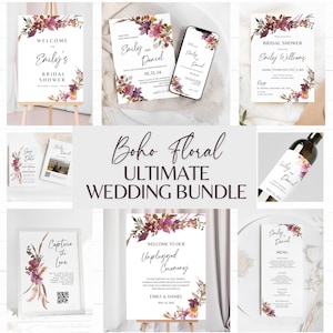 Pacchetto di modelli di matrimonio floreale boho, modelli modificabili floreali boho stampabili, modello di matrimonio boho, progetti di matrimonio a tema boho