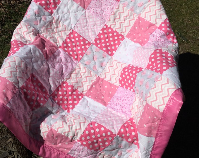 Pink Patchwork Quilt/ Pink Quilt/ Baby Girl Quilts/ Pink Lap Etsy
