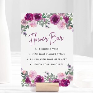 Floral Bar Sign Template: DIY Bouquet Station, Editable Canva Printable (5x7 inch Digital Download)