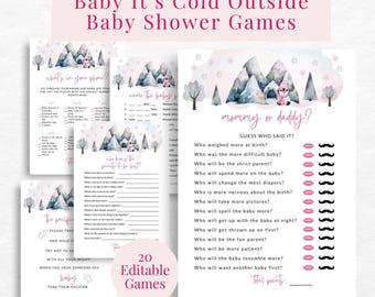 Baby It's Cold Outside Baby Shower Games: Pink Snowflake Theme (Printable, Editable Template Set), Snowflake Baby Games, Pink Baby Shower