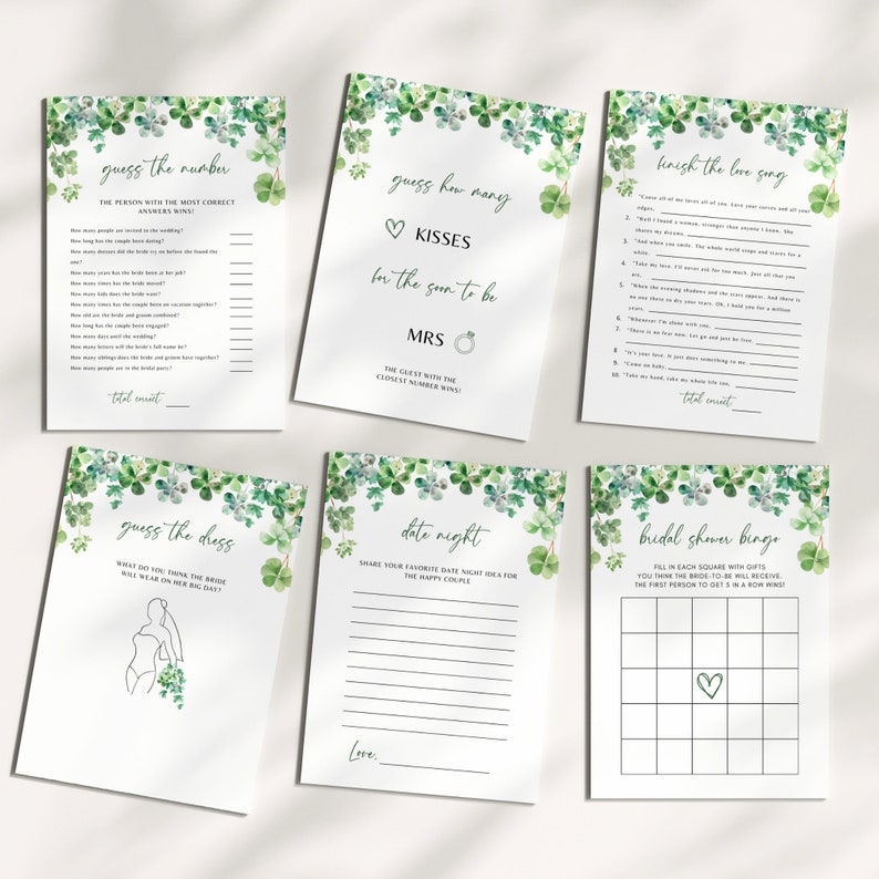 shamrock bridal shower editable games, st patricks day bridal shower games, printable games bundle, green bridal shower games image 4