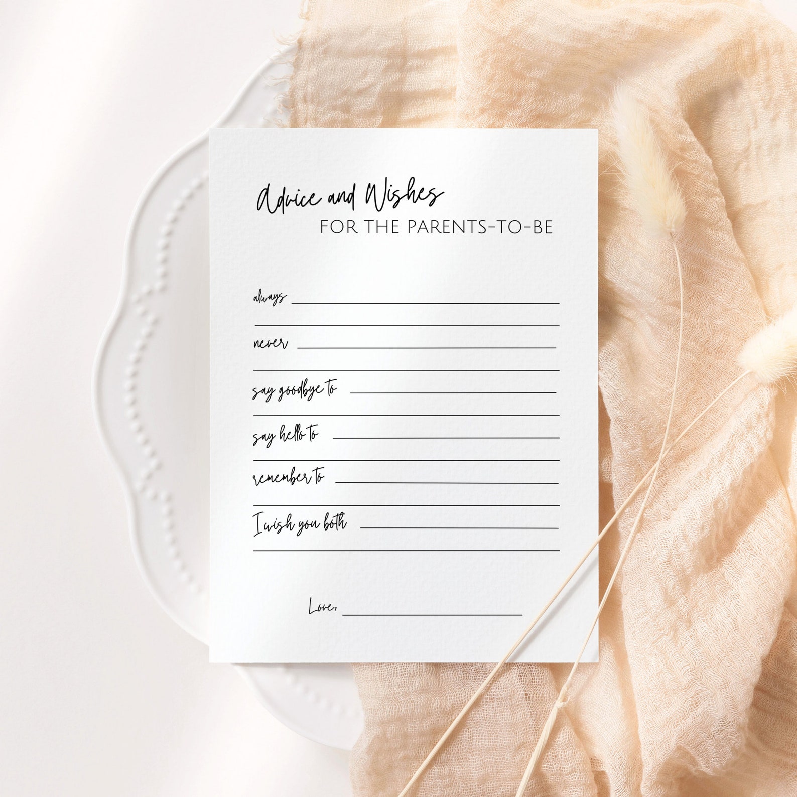 Printable Parenting Advice Card for New Parents-to-be Simple Minimalist ...