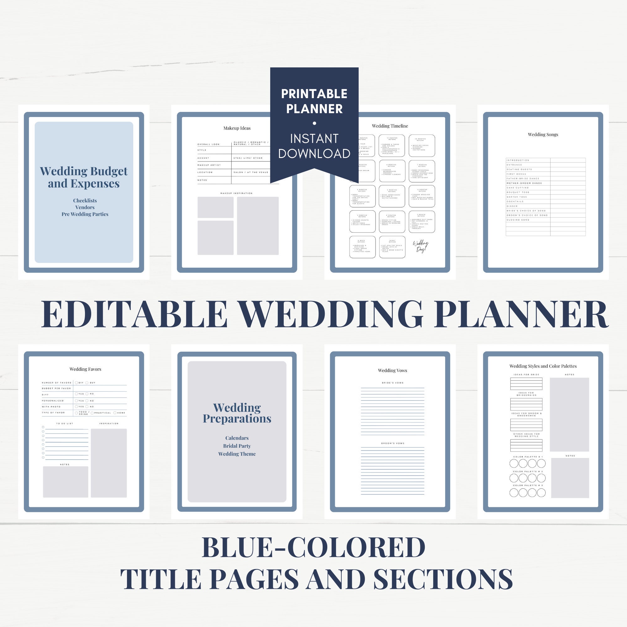 Editable Blue Wedding Planner Template, Editable Wedding Planner ...