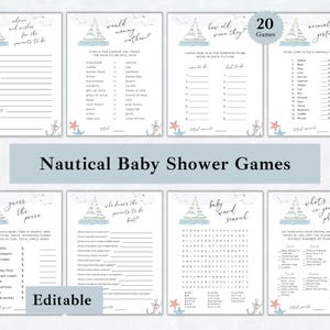 Nautical Baby Shower Games Set - 20 Editable Sailing Games, Instant Download, Ahoy It's a Boy!
