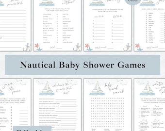 Nautische babyshowerspellenset - 20 bewerkbare zeilspellen, direct downloaden, Ahoy It's a Boy!