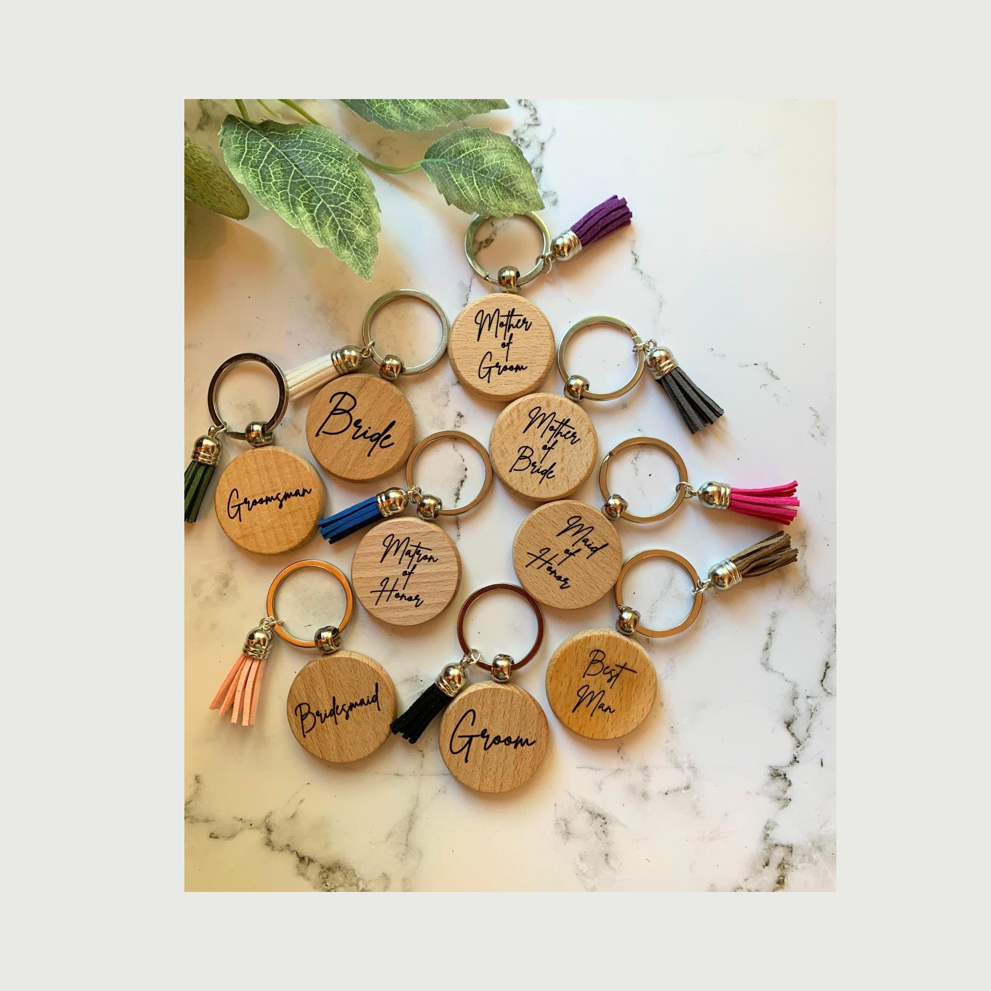 Personalized Wood Keychain: Engraved Bridal Party Favor With Tassel ...