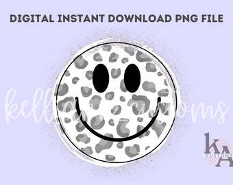 Chemise smiley léopard, Smiley PNG, conception de chemise à paillettes, PNG rétro, conception de sublimation de Smiley Sparkley