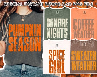 Retro Distressed Fall Shirt Designs, Herbst Vibes, Kürbisgewürz, Kaffeewetter, gemütliche Saison Sublimation, digitaler Download, Herbst PNG Bündel