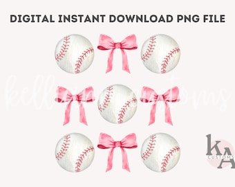 Baseball png, Coquette Bow png, Soft Girl Era png, Pink Bow, Aesthetic Png, Watercolor Girlie Png, png, Social Club png, baseball babe png
