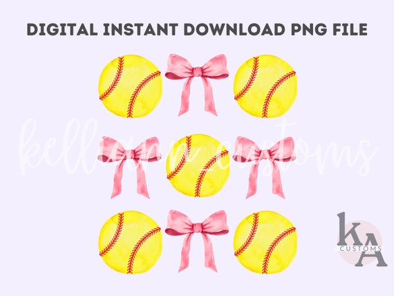 Softball png, Coquette Bow png, Soft Girl Era png, Pink Bow, Aesthetic Png, Watercolor Girlie Png, png, Social Club png, softball babe png