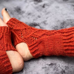 Knitting Pattern, Lacy Red Yoga Socks, Instant Download Pdf, Leg Warmers, Toeless Socks, Knitted Socks