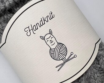 Handknit Knitting Label: Alpaca With Yarn And Needles Wrap Label (Instant Download PDF)