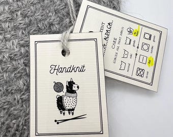 Printable Knitting Labels: Handknit Garment Care Tags, Fancy Alpaca  (PDF Download)