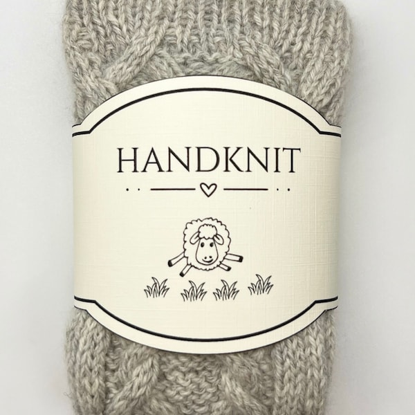 Handknit Label, Lazy Sheep, Printable Knitting Wrap Labels, Care Tags For Knitted Socks, Mittens, Gloves, Headbands, Instant Download PDF.