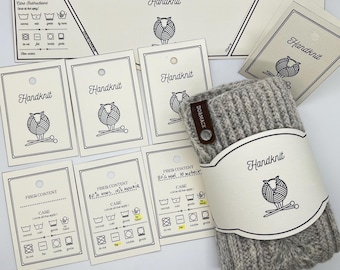 Printable Knitting Labels: Handknit Garment Care Tags, Sheep With Needles. Set of Wrap Label & Care Tag (PDF Download)