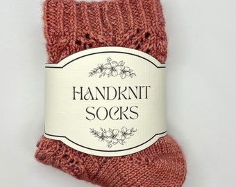 Hand Knit Socks Label, Printable Knitting Tags, Wrap Labels, Wash Care Instruction, Instant Download PDF.