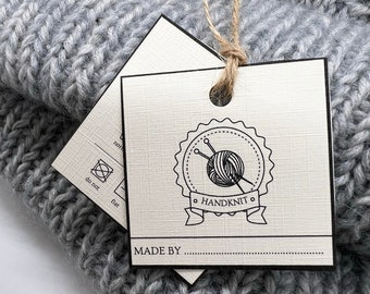 Handknit, Knitting Square Tags, Yarn With Needles, Printable Knitting Labels, Made by, Care Tag, Instant Download PDF.