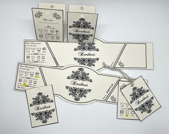 Printable Handknit Garment Labels: Decorative Floral Wrap And Care Tag Set (PDF Download)