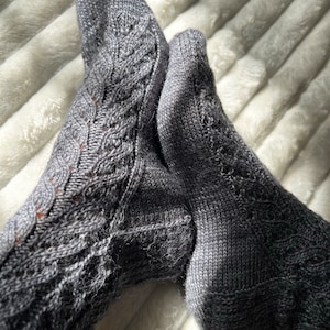 Luxury Hand Knit Flamel Socks, Dark Gray Wool Alpaca Socks for Women, Size 6,5 - 7,5. Gift for Her
