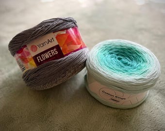 Pack Of 2:  Yarnart Flowers Yarn And Cotton Kings TWIRLS. Crochet Ombré Yarn