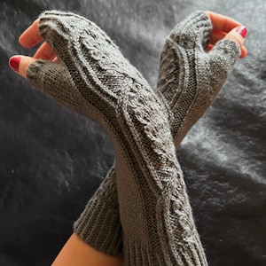 Knitting pattern for fingerless gloves, Flinck Mittens, Instant Download Pdf, Cable Mitts, Long Hand Warmers image 6