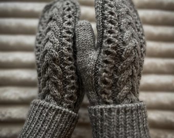 Eskimo Mittens Knitting Pattern: Cable Knit Aran Gloves, Thick Winter Mitts, (PDF Pattern)