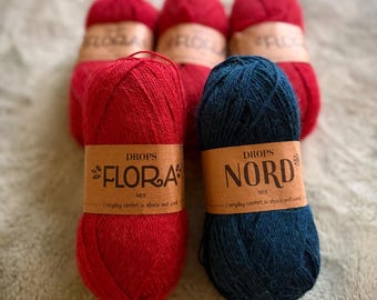 Drops Flora & Nord Yarn 5  Skeins Wool Alpaca Sock  Fingering Yarn