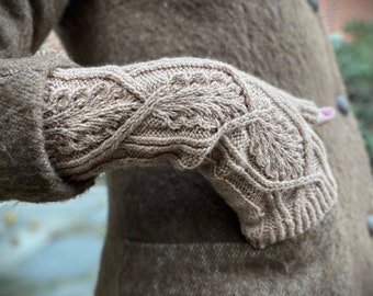 Flinck Mittens Knitting Pattern: Cable Knit Fingerless Gloves, Chart and Written Instructions (PDF Pattern)