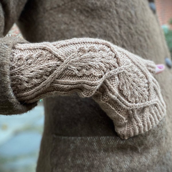 Knitting pattern for fingerless gloves, Flinck Mittens, Instant Download Pdf, Cable Mitts, Long Hand Warmers