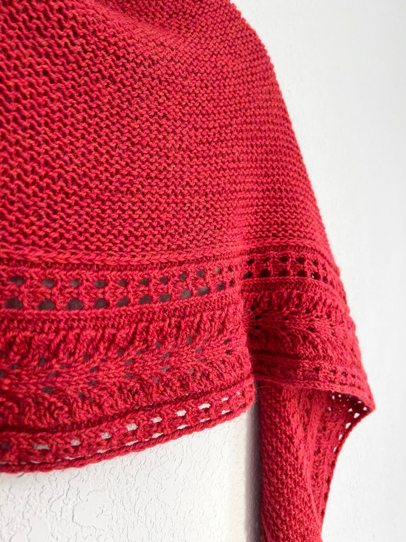 Knitting Pattern for Shawl, Rosie Shawl, Lace Edge, Garter Stitch Body