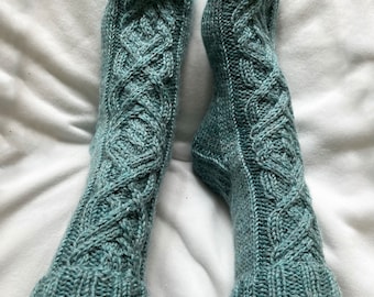 Wateree Socks Knitting Pattern (Instant Download PDF). Cable Home Socks. Cuff Down.