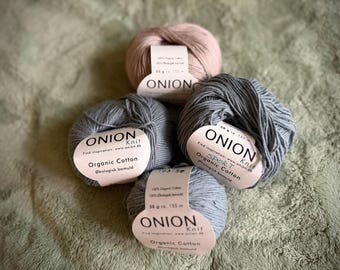 Organic Cotton Onion Knit 4 Skeins Sport Weight Yarn, Blue And Pink