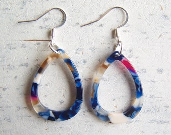 Acetate Earrings, Tortoise Shell Earrings, Vegan Cellulose Earrings, Open Teardrop Earrings