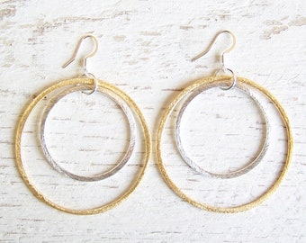 Silver Hoop Earrings, Gold Hoop Earrings, Mixed Metal Necklace, Hammered Hoops, Silver and Gold Hoops, Olympia Earrings