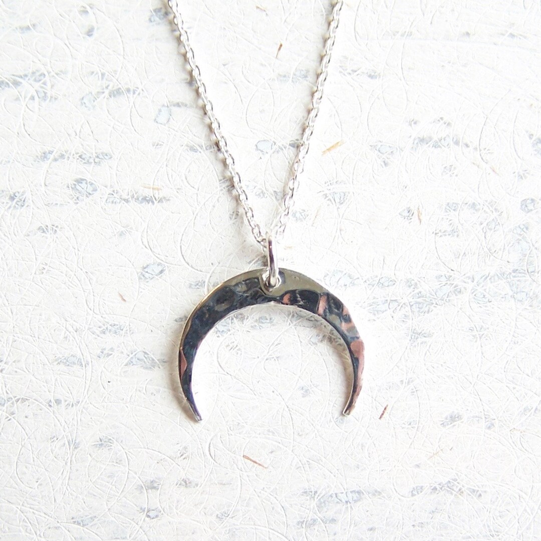 Hammered Sterling Silver Crescent Moon Necklace - 16" Chain - Etsy