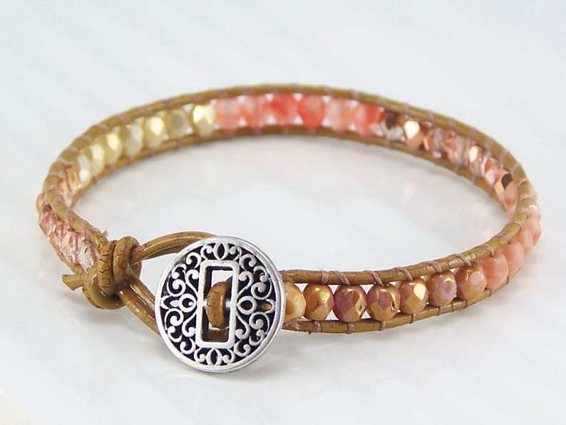 Leather Wrap Bracelet, Chan Luu Inspired Bracelet, Bohemian Bracelet, Woven Bracelet, Czech Glass Bracelet, Boho Bracelet, Vaci Bracelet Pink Rose