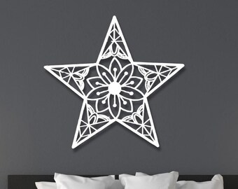 Mandala Hanging Art, Star Metal Wall Decor, Large Bedroom Room Wall Art, Bohemian Wall Hanging Artwork, Flower Art, Women&#39;s Spiritual Gifts