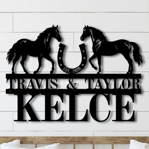 Custom Farmhouse Entry Sign, Homestead Name Plaque, Customized Family Name Signs, Wall Mounted Metal Art for Living Room Equine Horse Decor