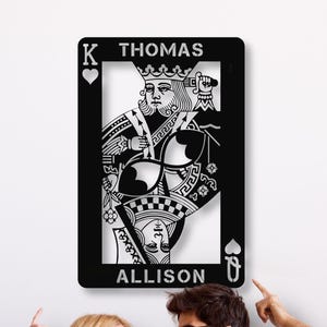 Personalized King & Queen of Hearts Metal Wall Art, Him and Her Anniversary Gift, Custom Wall Hanging Bedroom Art, Valentine&#39;s For Couples
