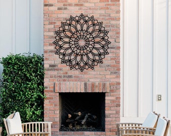 Lotus Flower Mandala Wall Art, Metal Flower Decor, Tranquil Om Backyard Zen Garden, Outdoor Boho Patio Wall Hanging Accent, Poolside Sign