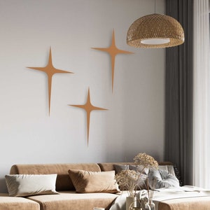 Starburst Metal Wall Decor, Mid Century Modern Wall Art, Retro Living Room Decor, MCM Theme Design Style, Trendy Star Decoration Applique
