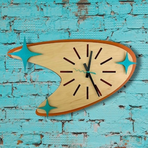 Mid Century Kitchen Clock, 1950's Era Kitchen Gift, Retro Boomerang Wall Clock, MCM Decor Present for Mom, Unique Mom Gift Idea