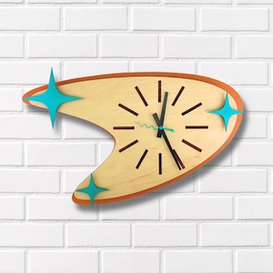 Mid Century Modern Kitchen Decor, Vintage 50s Boomerang Wall Clock, Vintage Gift For Mom, Gift For Women, Retro Home, Handmade Wood Decor