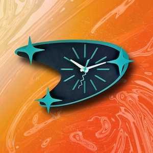 Mid Century Modern Boomerang Clock, Retro Kitchen Wall Decor